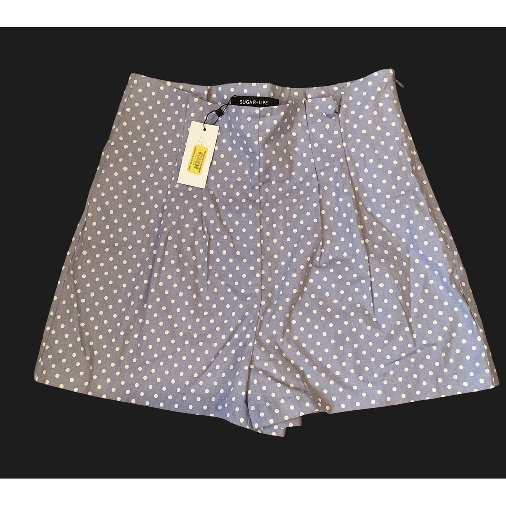 Sugar Lips Blue Polka Dot Paper Bag Waist Shorts Feminine Dressy Shorts NWT